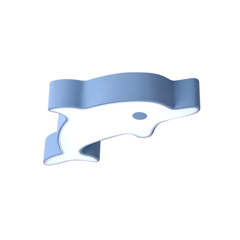 Led Bedroom Ceiling Flush Mount Dolphin Acrylic Shade Light In Cartoon Grey/Blue/Green Finish
