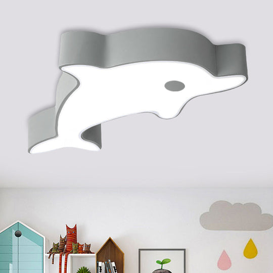 Led Bedroom Ceiling Flush Mount Dolphin Acrylic Shade Light In Cartoon Grey/Blue/Green Finish Grey