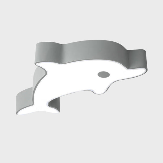 Led Bedroom Ceiling Flush Mount Dolphin Acrylic Shade Light In Cartoon Grey/Blue/Green Finish