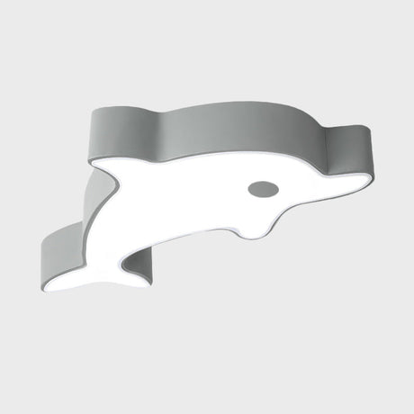 Led Bedroom Ceiling Flush Mount Dolphin Acrylic Shade Light In Cartoon Grey/Blue/Green Finish