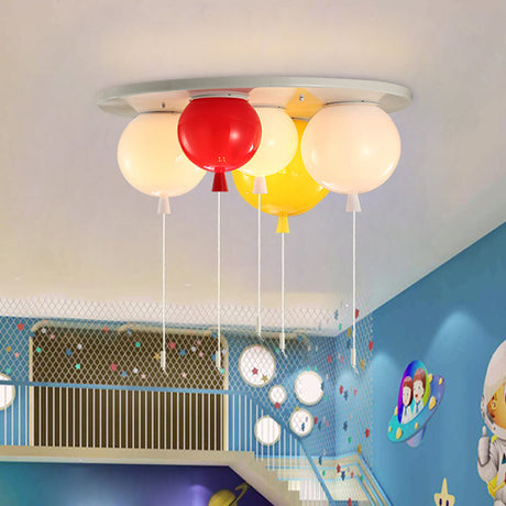 White Flush Mount Acrylic Balloon Ceiling Light Fixture - Nursery Lighting With 3/5 Heads