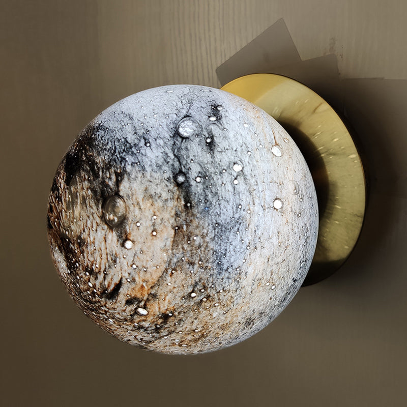Creative Yellow/Blue Led Wall Sconce Lighting Fixture For Bedroom - Planet Frosted Glass Lamp