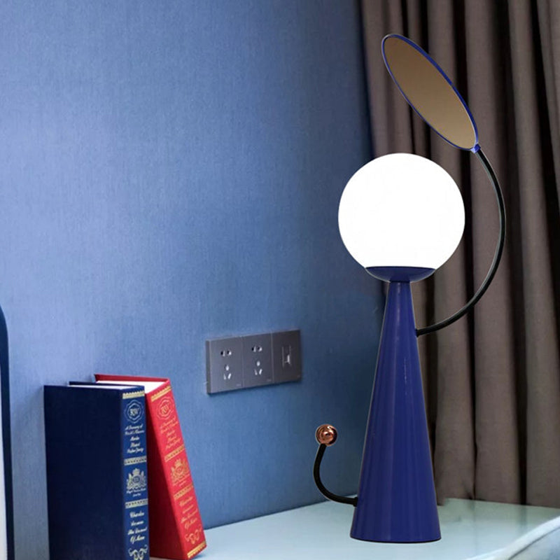 Olga - Orb Night Table Light: Modern Opal Glass Blue/Gold Led Nightstand Lamp