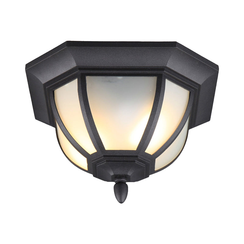 Octagon Flush Mount Ceiling Light Fixture - Classic Black Finish With Frosted Glass