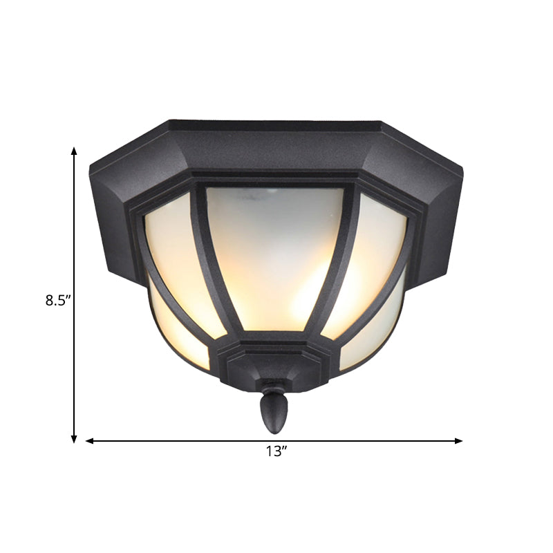 Octagon Flush Mount Ceiling Light Fixture - Classic Black Finish With Frosted Glass