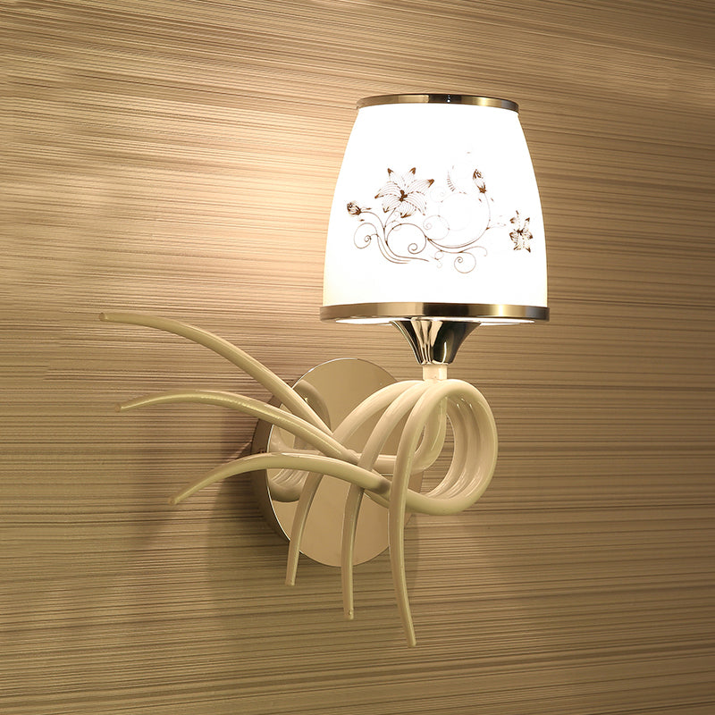 Korean Garden White Frosted Glass Wall Sconce With Whirling Head - Stylish Light Fixture