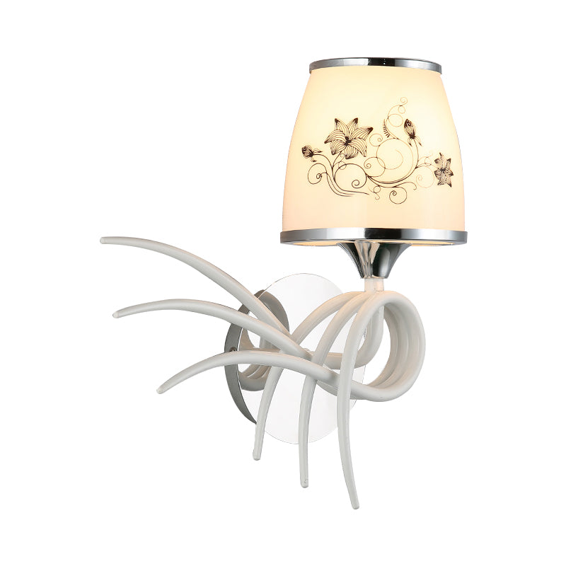 Korean Garden White Frosted Glass Wall Sconce With Whirling Head - Stylish Light Fixture
