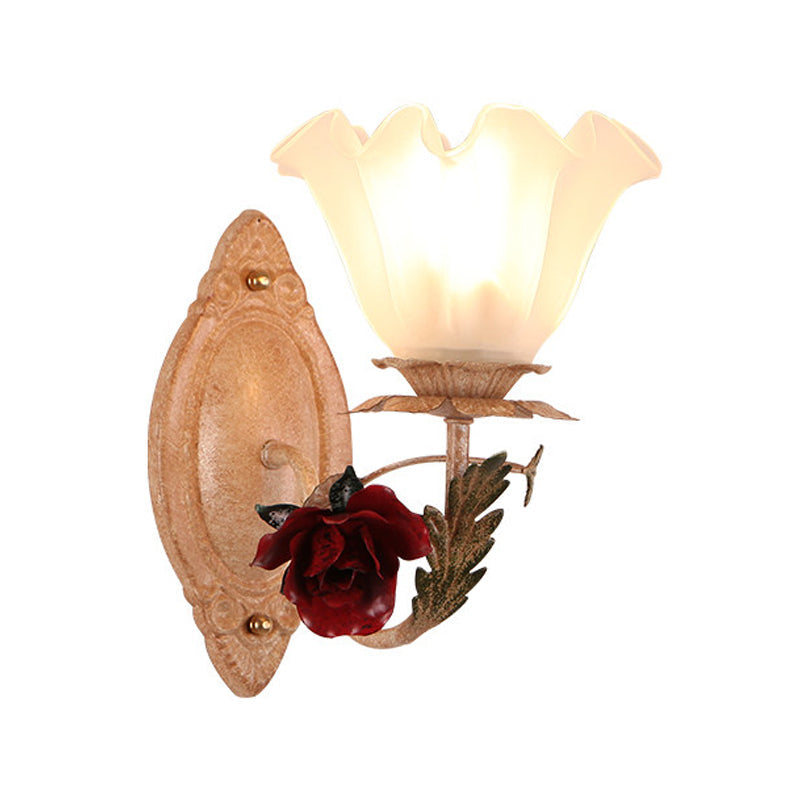 Opal Glass Flower Sconce Wall Lamp American Garden Style Light-Brown/White
