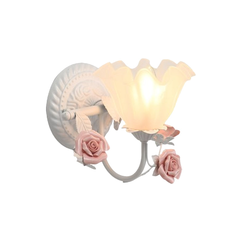 Blossom Bedside Wall Sconce - Pastoral Matte Glass 1-Light Blue/Pink Fixture