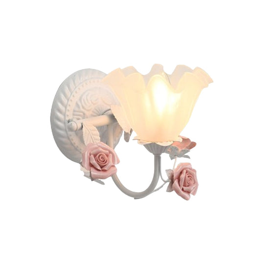 Blossom Bedside Wall Sconce - Pastoral Matte Glass 1-Light Blue/Pink Fixture