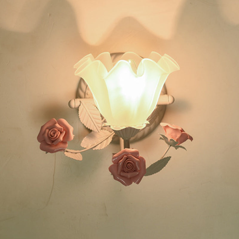 Blossom Bedside Wall Sconce - Pastoral Matte Glass 1-Light Blue/Pink Fixture