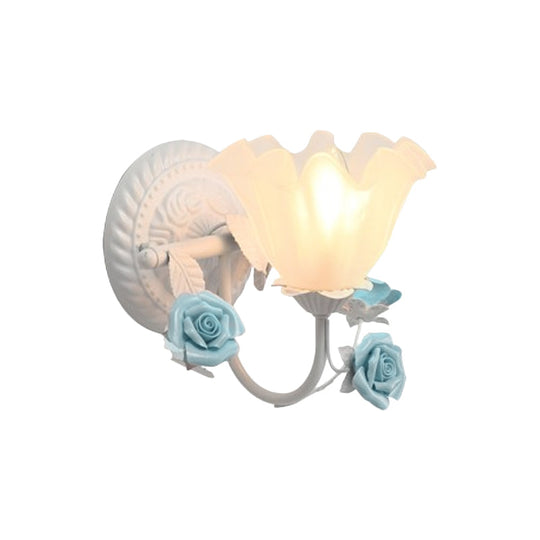 Blossom Bedside Wall Sconce - Pastoral Matte Glass 1-Light Blue/Pink Fixture