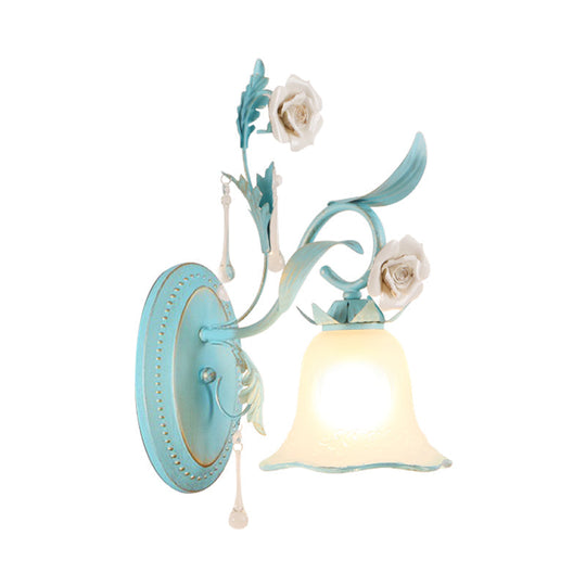 Blue Milk Glass Wall Mount Bell Shade Sconce Lamp - Romantic & Pastoral Lighting
