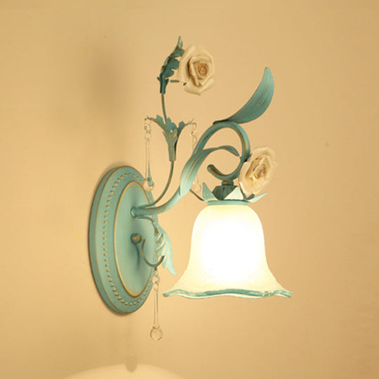 Blue Milk Glass Wall Mount Bell Shade Sconce Lamp - Romantic & Pastoral Lighting