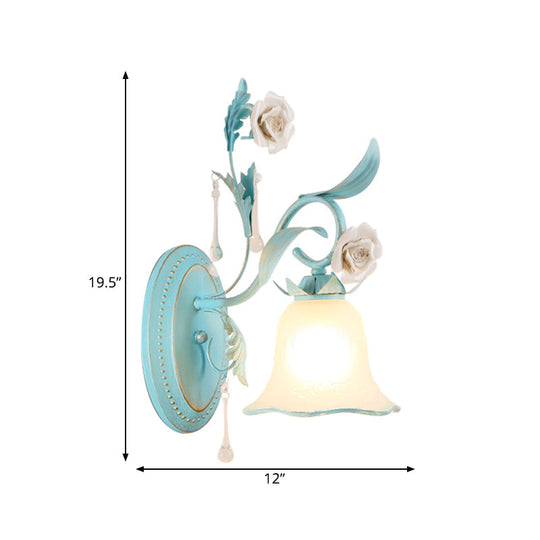 Blue Milk Glass Wall Mount Bell Shade Sconce Lamp - Romantic & Pastoral Lighting