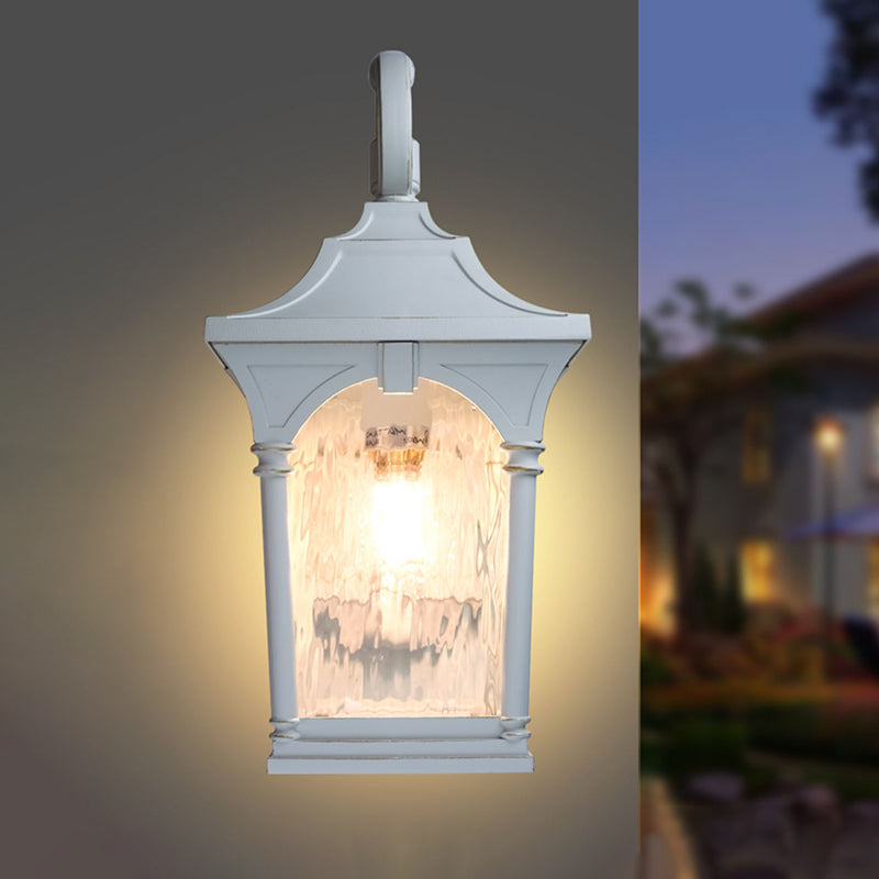 Rustic Outdoor Wall Sconce Light With Clear Water Glass Lantern Design - Single Bulb Fixture In