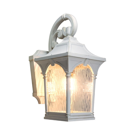 Rustic Outdoor Wall Sconce Light With Clear Water Glass Lantern Design - Single Bulb Fixture In