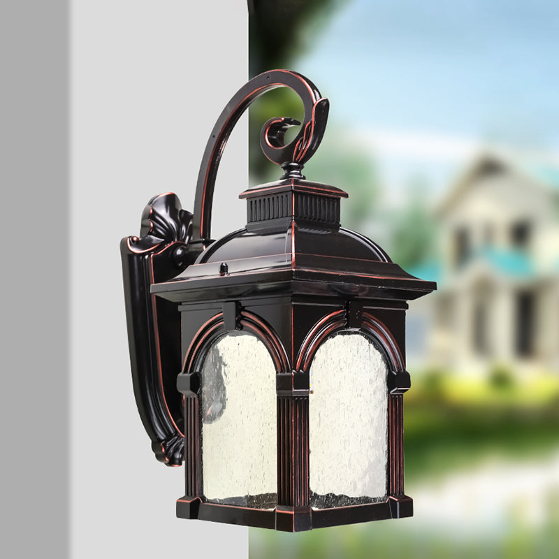 Rustic Outdoor Clear Bubble Glass Wall Sconce Light Fixture With Coffee Birdcage Design