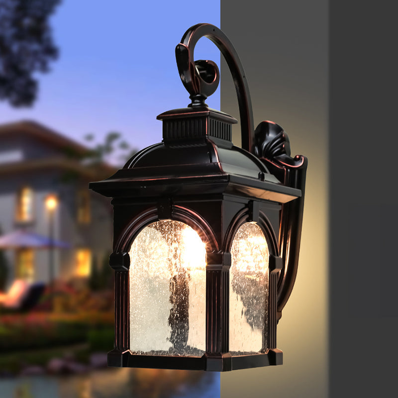 Rustic Outdoor Clear Bubble Glass Wall Sconce Light Fixture With Coffee Birdcage Design