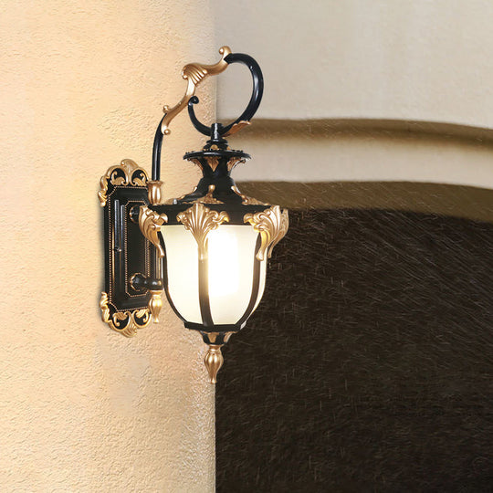 Rustic Black And Gold Urn-Shaped Sconce Wall Lamp With Frosted White Glass Black-Gold