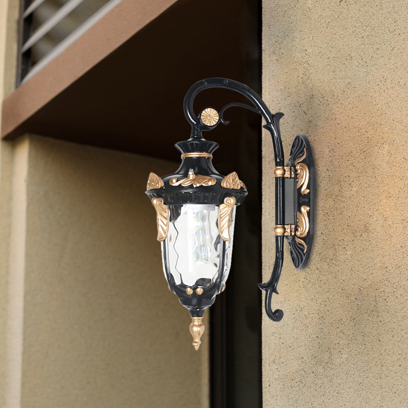 Rural Single Light Clear Glass Wall Sconce - Outdoor Urn Fixture In Black And Gold Black-Gold