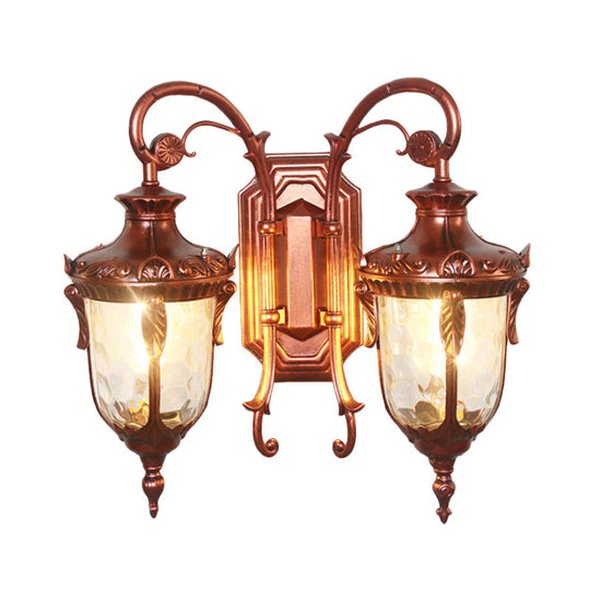 Countryside Black/Gold-Copper Urn Wall Sconce Light With Clear Glass - 2 Bulbs