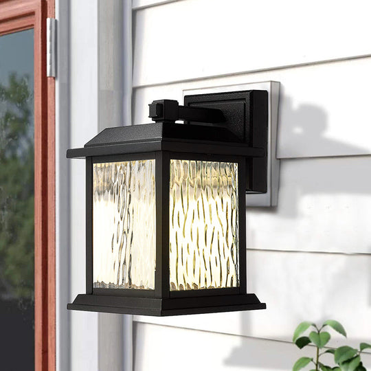Black Countryside Birdcage Wall Sconce With Clear Ripple Glass - Mounted Lighting