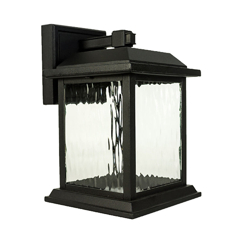 Black Countryside Birdcage Wall Sconce With Clear Ripple Glass - Mounted Lighting