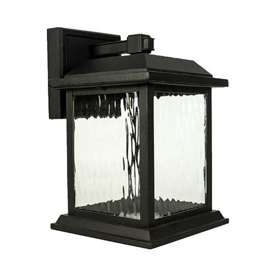 Black Countryside Birdcage Wall Sconce With Clear Ripple Glass - Mounted Lighting