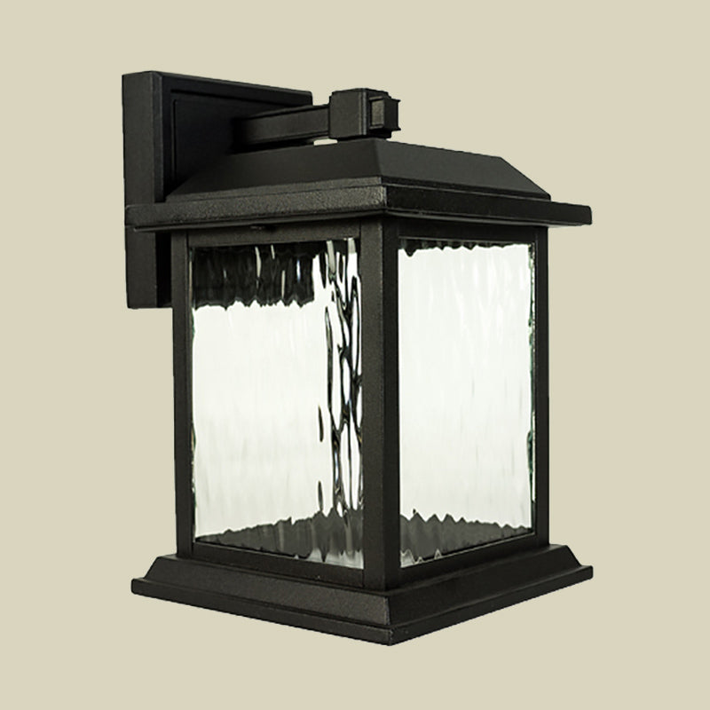 Black Countryside Birdcage Wall Sconce With Clear Ripple Glass - Mounted Lighting