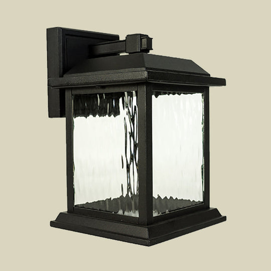 Black Countryside Birdcage Wall Sconce With Clear Ripple Glass - Mounted Lighting