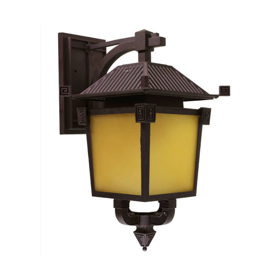 Retro Yellow Glass Birdcage Wall Light Fixture With Coffee Single Bulb For Courtyard
