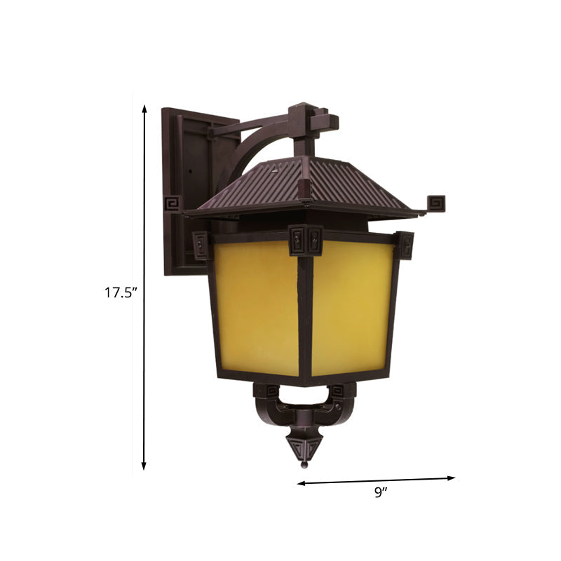 Retro Yellow Glass Birdcage Wall Light Fixture With Coffee Single Bulb For Courtyard