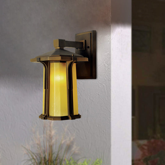 Retro-Style Outdoor Wall Mounted Glass Lantern Sconce - Single Head Light Fixture (Tan/White)