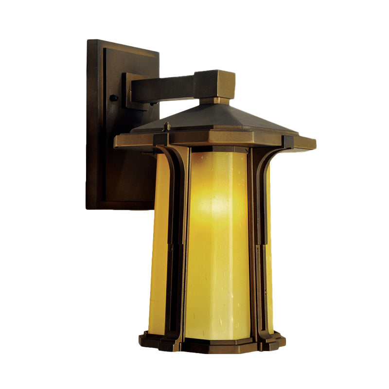 Retro-Style Outdoor Wall Mounted Glass Lantern Sconce - Single Head Light Fixture (Tan/White)