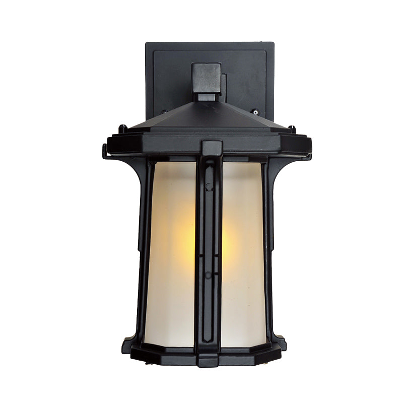 Retro-Style Outdoor Wall Mounted Glass Lantern Sconce - Single Head Light Fixture (Tan/White)