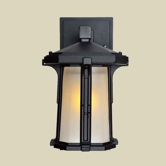 Retro-Style Outdoor Wall Mounted Glass Lantern Sconce - Single Head Light Fixture (Tan/White)