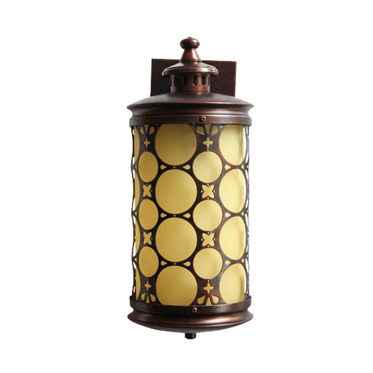 Rustic Bronze Wall Sconce Lamp - Single Light Yellow Glass With Circle Design