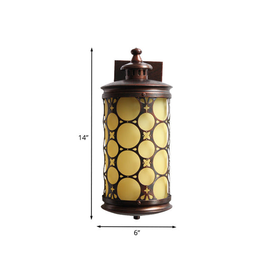 Rustic Bronze Wall Sconce Lamp - Single Light Yellow Glass With Circle Design