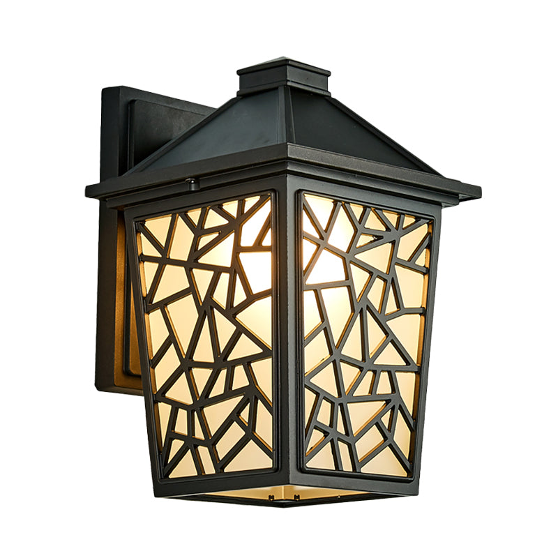 Black Wall Sconce Lighting: Lodge Style Frosted Glass Lantern