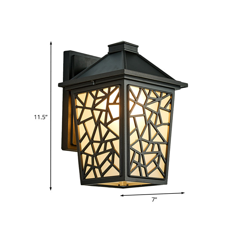 Black Wall Sconce Lighting: Lodge Style Frosted Glass Lantern