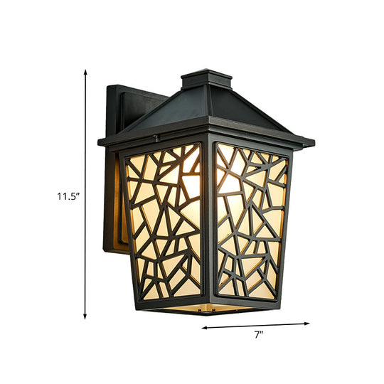 Black Wall Sconce Lighting: Lodge Style Frosted Glass Lantern