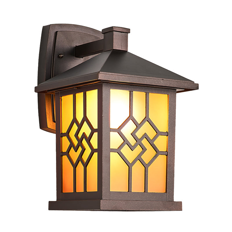 Rustic Frosted Glass Coffee Wall Sconce Light Fixture With Single Bulb - Yard Lighting Lantern