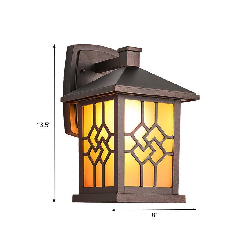 Rustic Frosted Glass Coffee Wall Sconce Light Fixture With Single Bulb - Yard Lighting Lantern