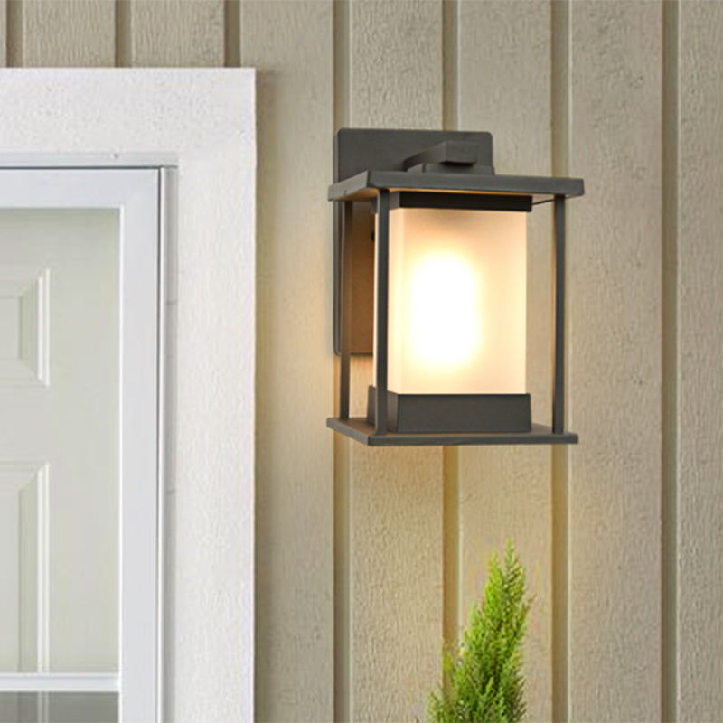 Rustic Glass & Metal Outdoor Wall Lamp With 1 Bulb In Coffee/Black