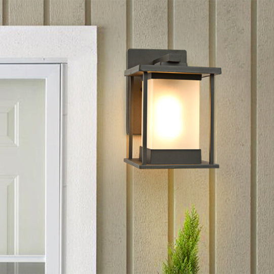 Rustic Glass & Metal Outdoor Wall Lamp With 1 Bulb In Coffee/Black