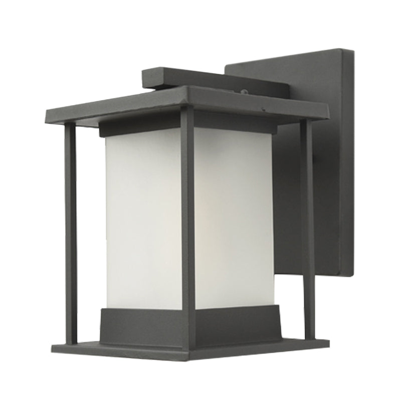 Rustic Glass & Metal Outdoor Wall Lamp With 1 Bulb In Coffee/Black