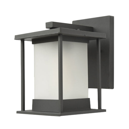 Rustic Glass & Metal Outdoor Wall Lamp With 1 Bulb In Coffee/Black