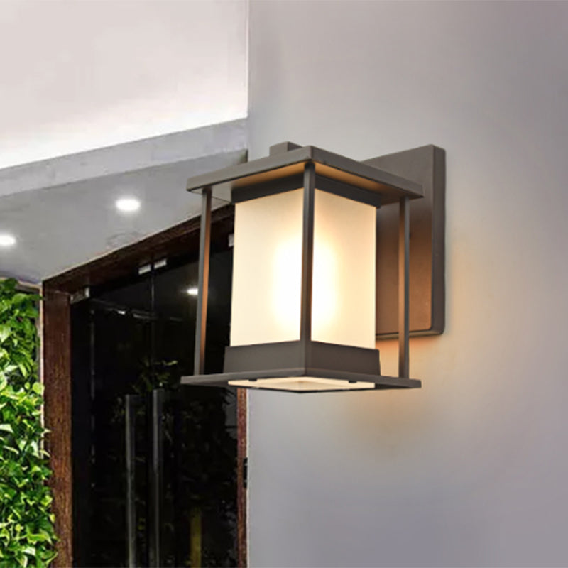 Rustic Glass & Metal Outdoor Wall Lamp With 1 Bulb In Coffee/Black