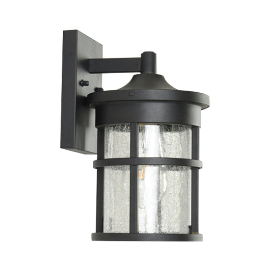 Black Crackle Glass Sconce Lamp - Cylindrical Countryside Wall Lighting With Metal Frame 1 Bulb